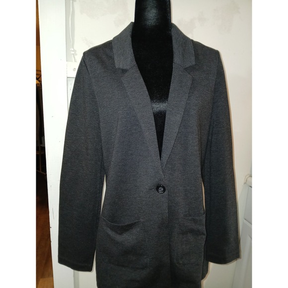 Garnet Hill Charcoal Gray Knit Blazer Jacket Women's Size 8 Single Button - Picture 1 of 5